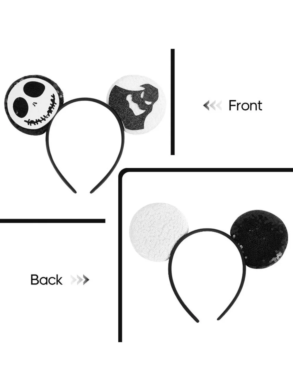 Women Black White Cartoon Mickey Mouse Costume Headband For Cosplay